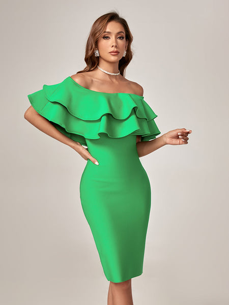 Off-Shoulder Layered Frill Bandage Dress