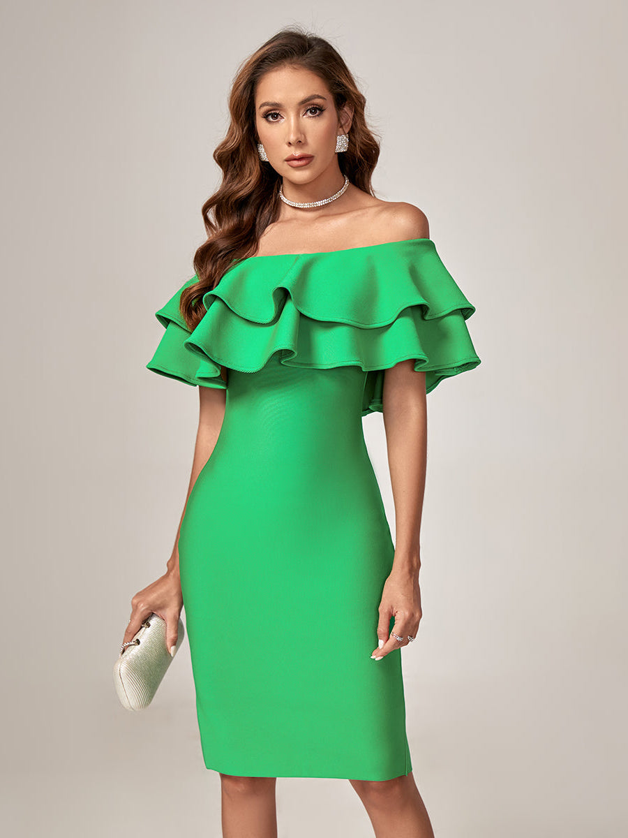 Off-Shoulder Layered Frill Bandage Dress