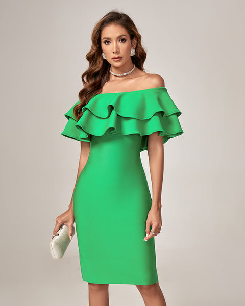 Off-Shoulder Layered Frill Bandage Dress - Opulent Empire