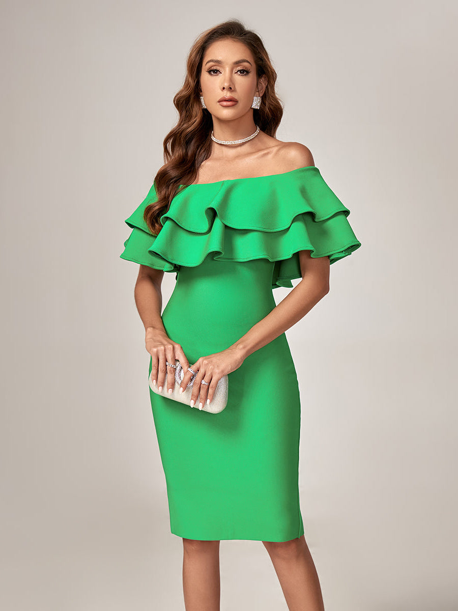 Off-Shoulder Layered Frill Bandage Dress