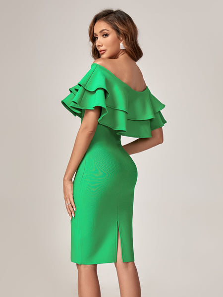 Off-Shoulder Layered Frill Bandage Dress