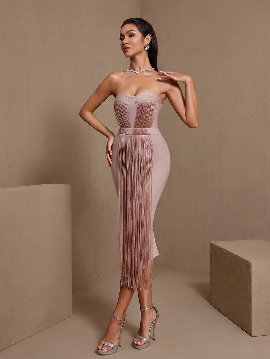 Octavia Rivière — Strapless High Waist Tassels Bandage Dress, alternate view 2