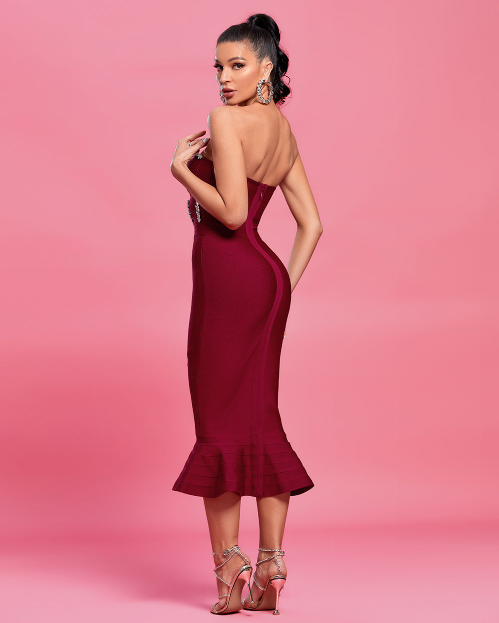 Winona — Strapless Crystal Midi Fishtail Bandage Dress, alternate view 5