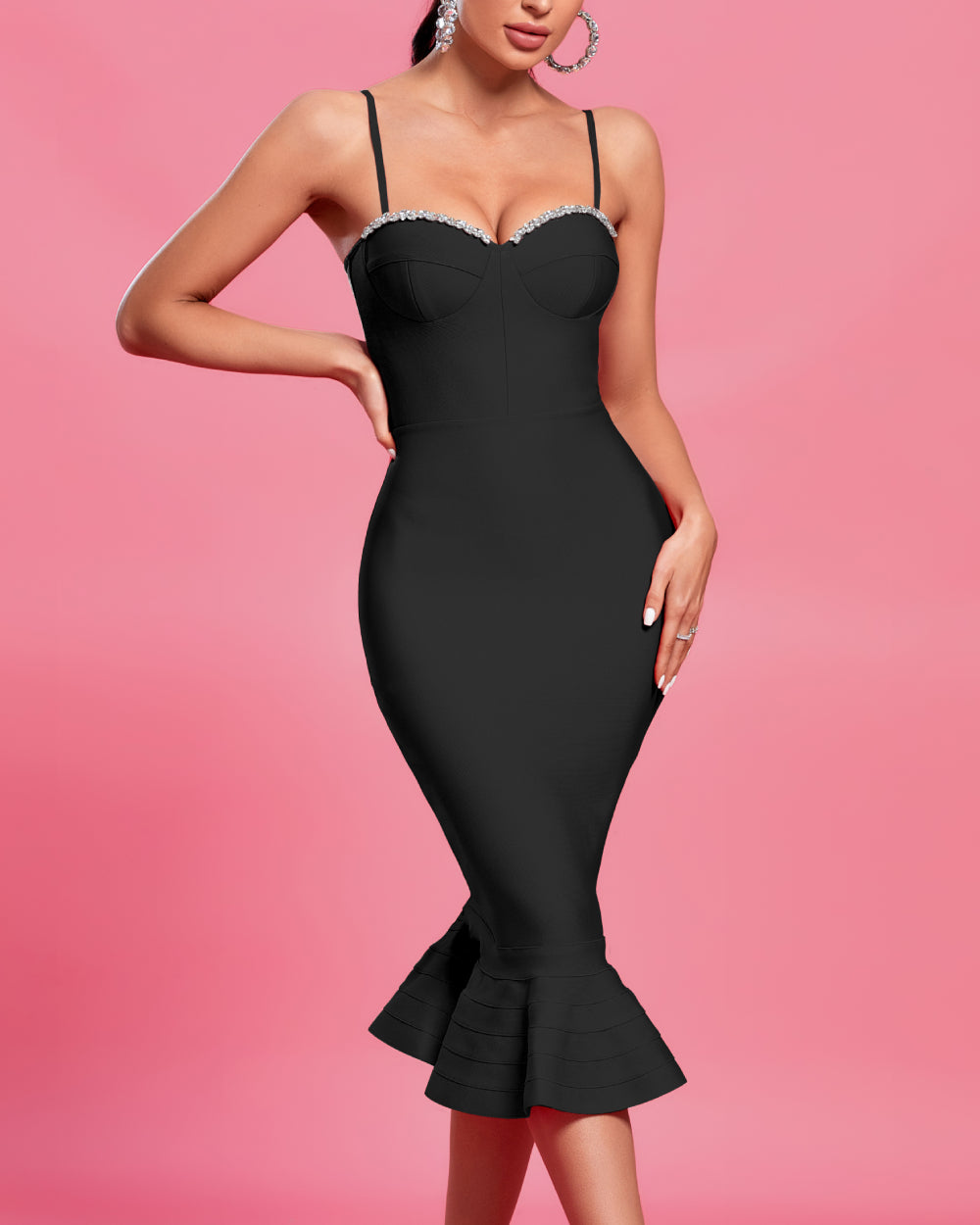 Honorine Beaumont — Glistening Crystal-Embellished Strappy Midi Fishtail Dress, alternate view 6