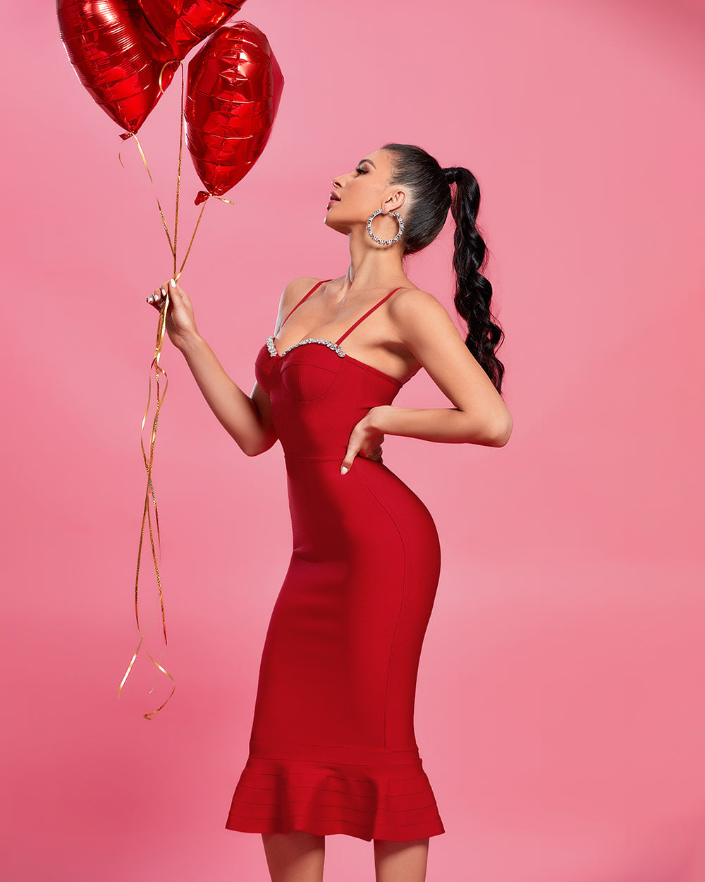 Honorine Beaumont — Glistening Crystal-Embellished Strappy Midi Fishtail Dress, alternate view 3