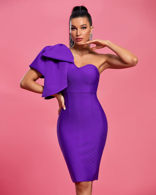 Chic One-Shoulder Bow Detail Bandage Dress - Opulent Empire