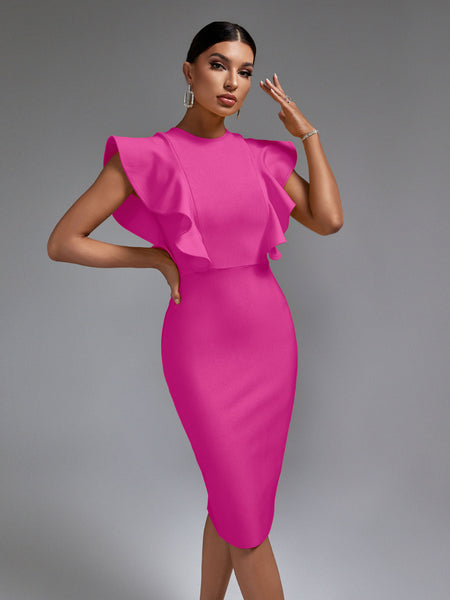 Chic Ruffle-Trimmed Midi Dress for a Stunning Look