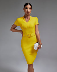 Isadora Beaumont — V Neck Short Sleeve With Belt Bandage Dress, alternate view 5