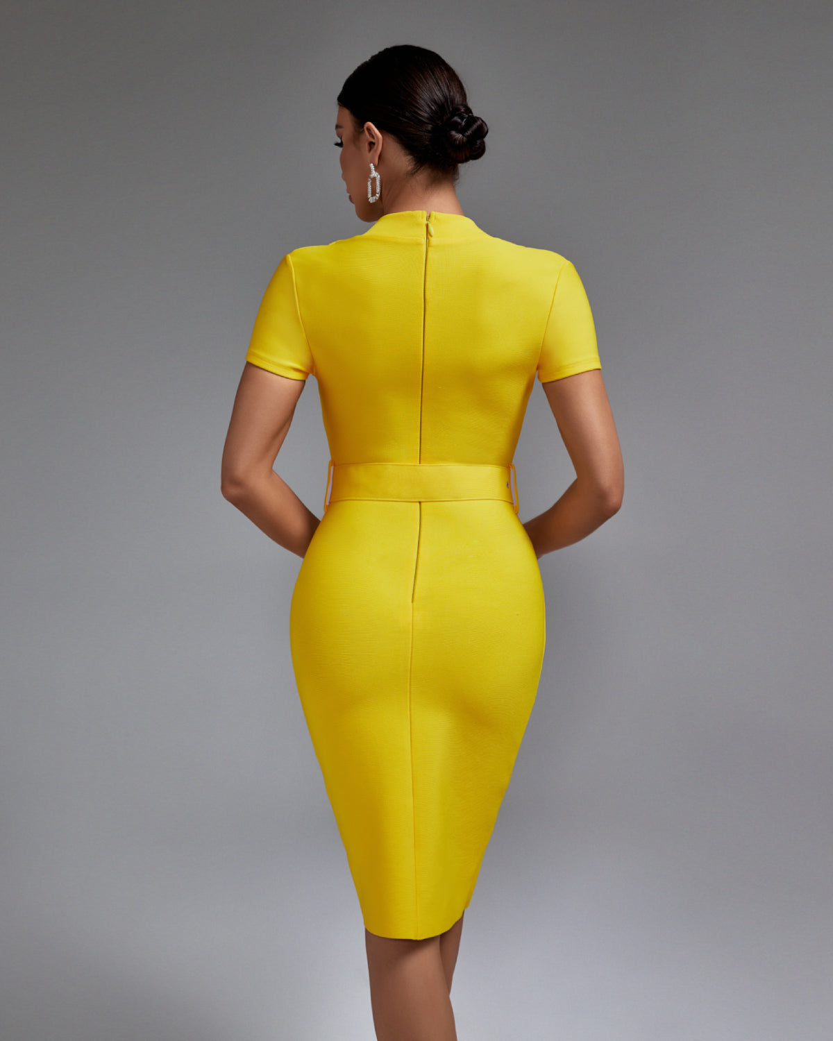 Isadora Beaumont — V Neck Short Sleeve With Belt Bandage Dress, alternate view 4