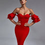 Elegant Waterfall Sleeves Off-Shoulder Bandage Dress