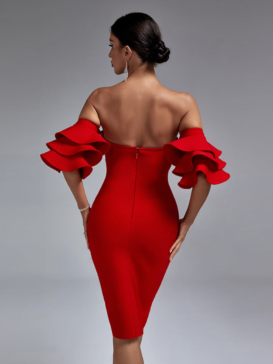 Elegant Waterfall Sleeves Off-Shoulder Bandage Dress