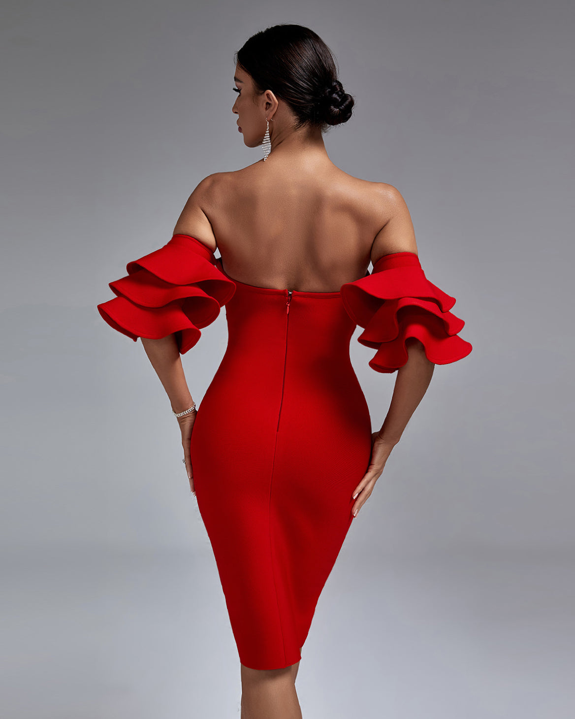 Elegant Waterfall Sleeves Off-Shoulder Bandage Dress