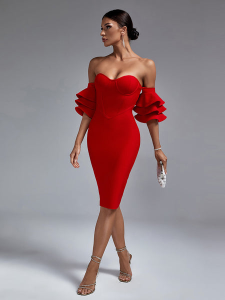 Elegant Waterfall Sleeves Off-Shoulder Bandage Dress