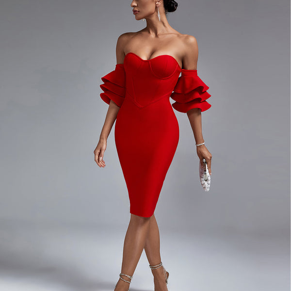 Elegant Waterfall Sleeves Off-Shoulder Bandage Dress