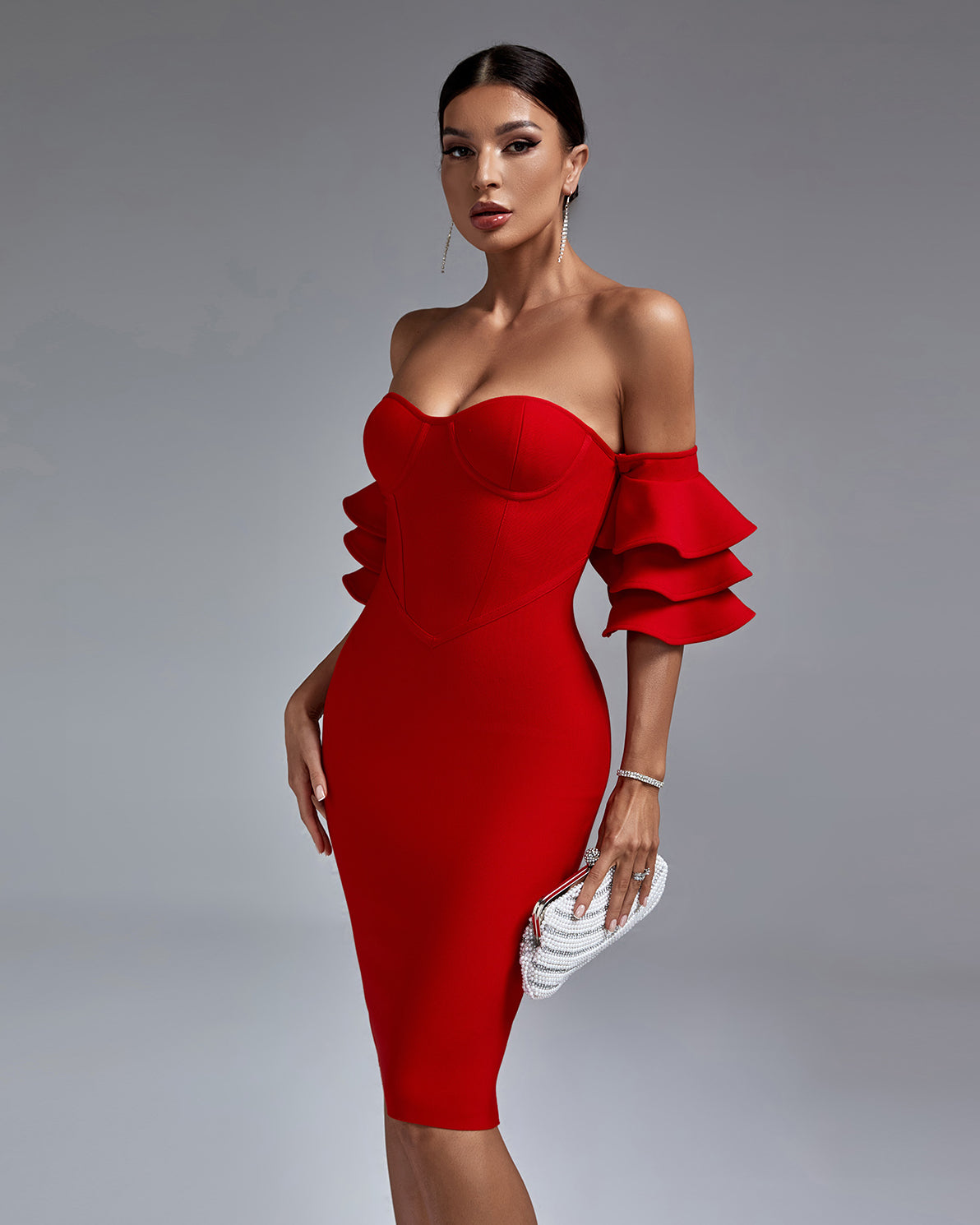 Elegant Waterfall Sleeves Off-Shoulder Bandage Dress