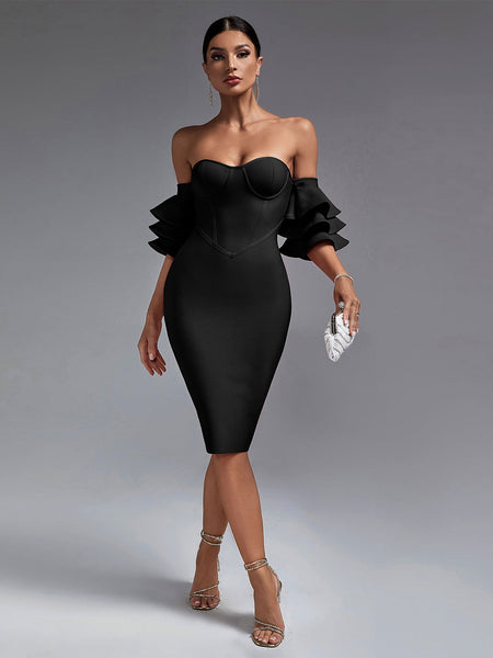 Elegant Waterfall Sleeves Off-Shoulder Bandage Dress