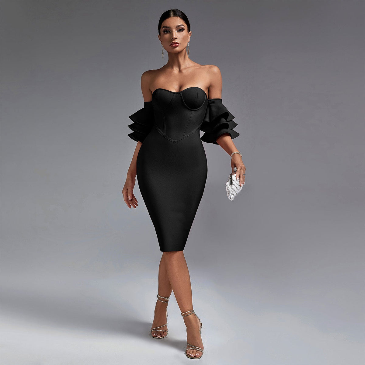Daphne Beaumont — Elegant Waterfall Sleeves Off-Shoulder Bandage Dress, alternate view 7