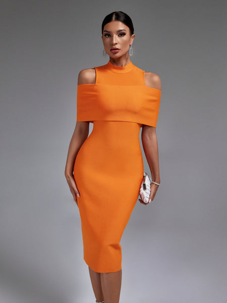 Chic Cold-Shoulder Mock Neck Bandage Dress for Effortless Elegance - Opulent Empire
