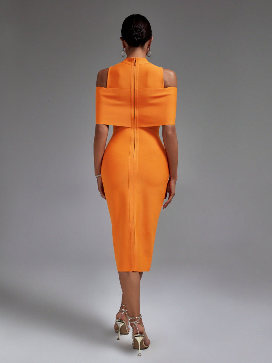 Chic Cold-Shoulder Mock Neck Bandage Dress for Effortless Elegance - Opulent Empire