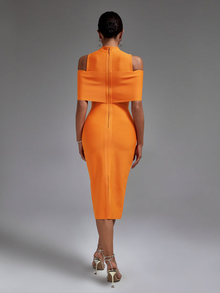 Chic Cold-Shoulder Mock Neck Bandage Dress for Effortless Elegance - Opulent Empire