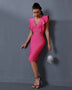 Chic Deep-V Ruffle Midi Bandage Dress for Effortless Elegance - Opulent Empire