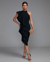 Solène Beaumont — Chic Asymmetric Ruffle Midi Bandage Dress, alternate view 6