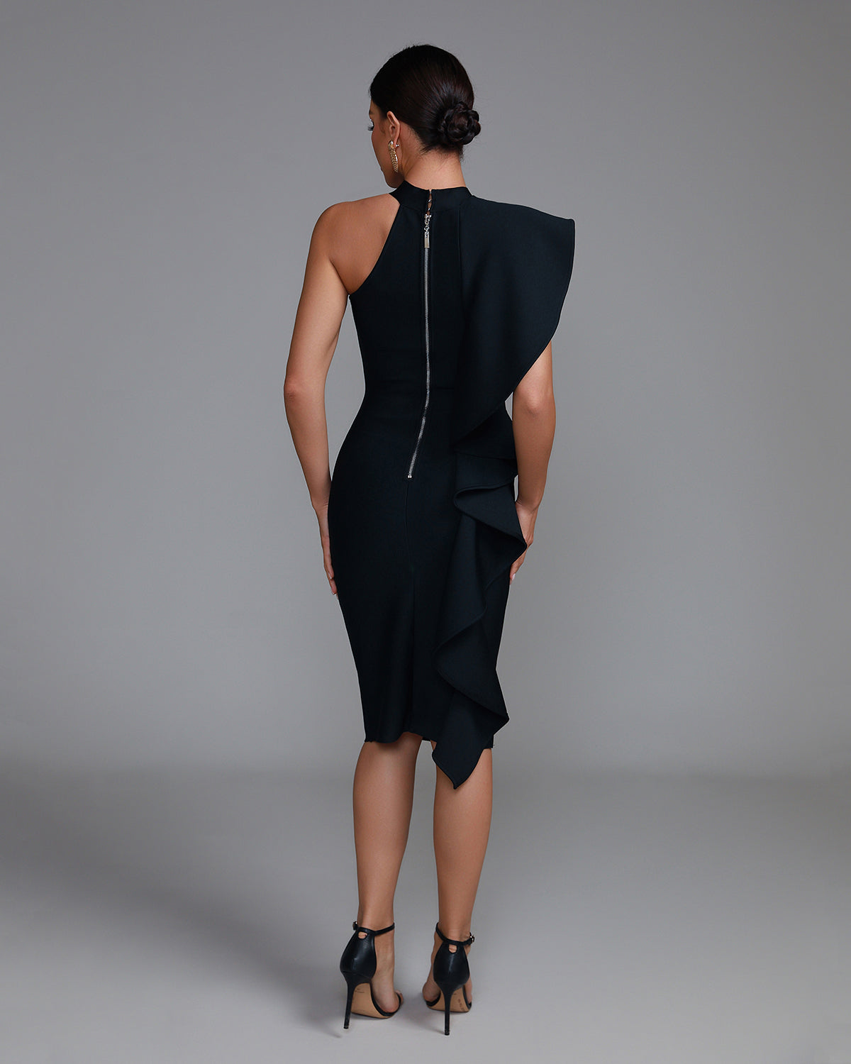 Solène Beaumont — Chic Asymmetric Ruffle Midi Bandage Dress, alternate view 5