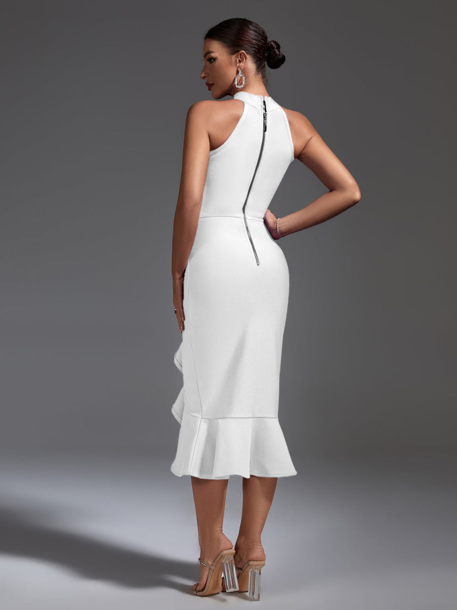 Chic Ruffled Midi Bandage Dress for a Flawless Look