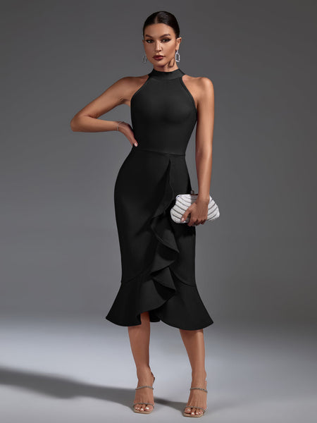 Chic Ruffled Midi Bandage Dress for a Flawless Look