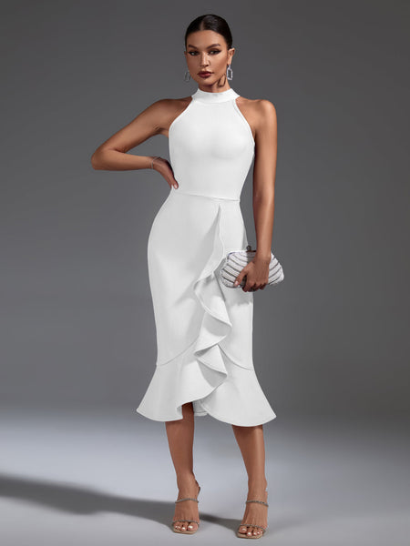 Chic Ruffled Midi Bandage Dress for a Flawless Look