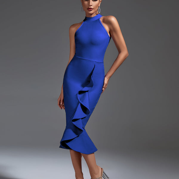 Chic Ruffled Midi Bandage Dress for a Flawless Look