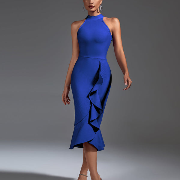 Chic Ruffled Midi Bandage Dress for a Flawless Look