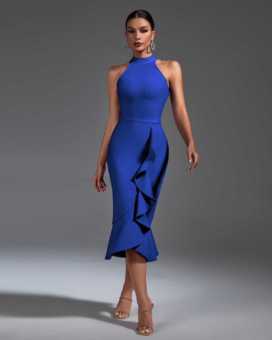 Romilly Beaumont — Chic Ruffled Midi Bandage Dress for a Flawless Look