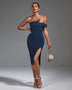 One Shoulder Pearl Chain Midi Bandage Dress - Opulent Empire