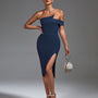 One Shoulder Pearl Chain Midi Bandage Dress