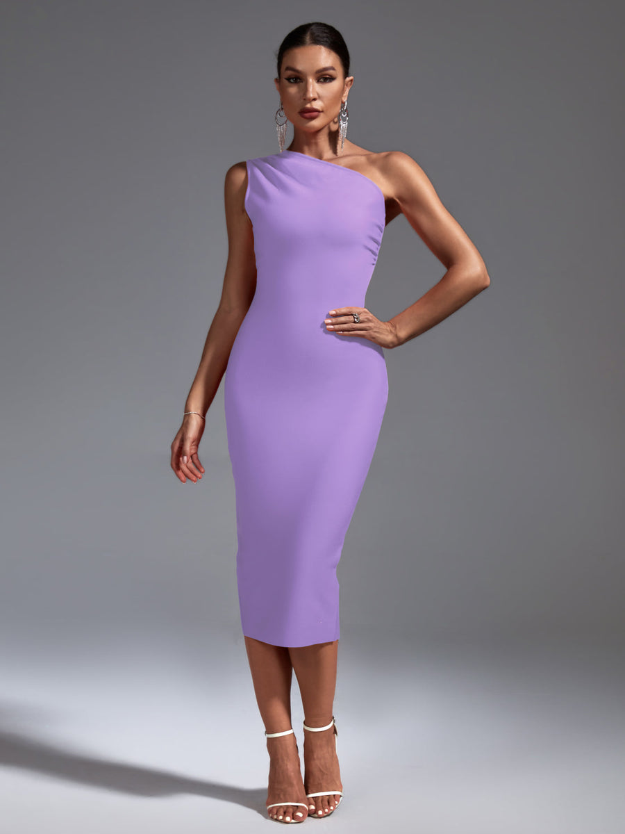 One Shoulder Sleeveless Midi Bandage Dress