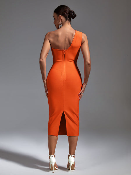 One Shoulder Sleeveless Midi Bandage Dress