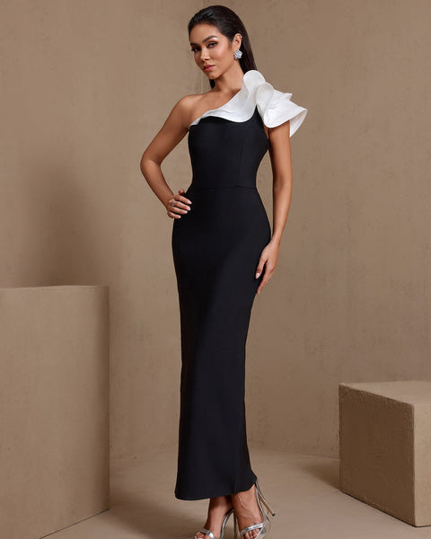 Asymmetric Ruffled Side-Slit Bandage Dress