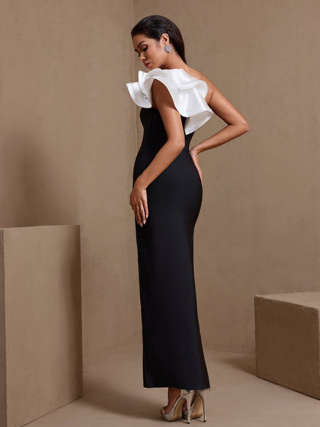 Asymmetric Ruffled Side-Slit Bandage Dress