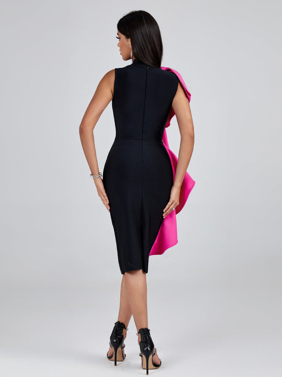 Bowknot Ruffle Midi Bandage Dress