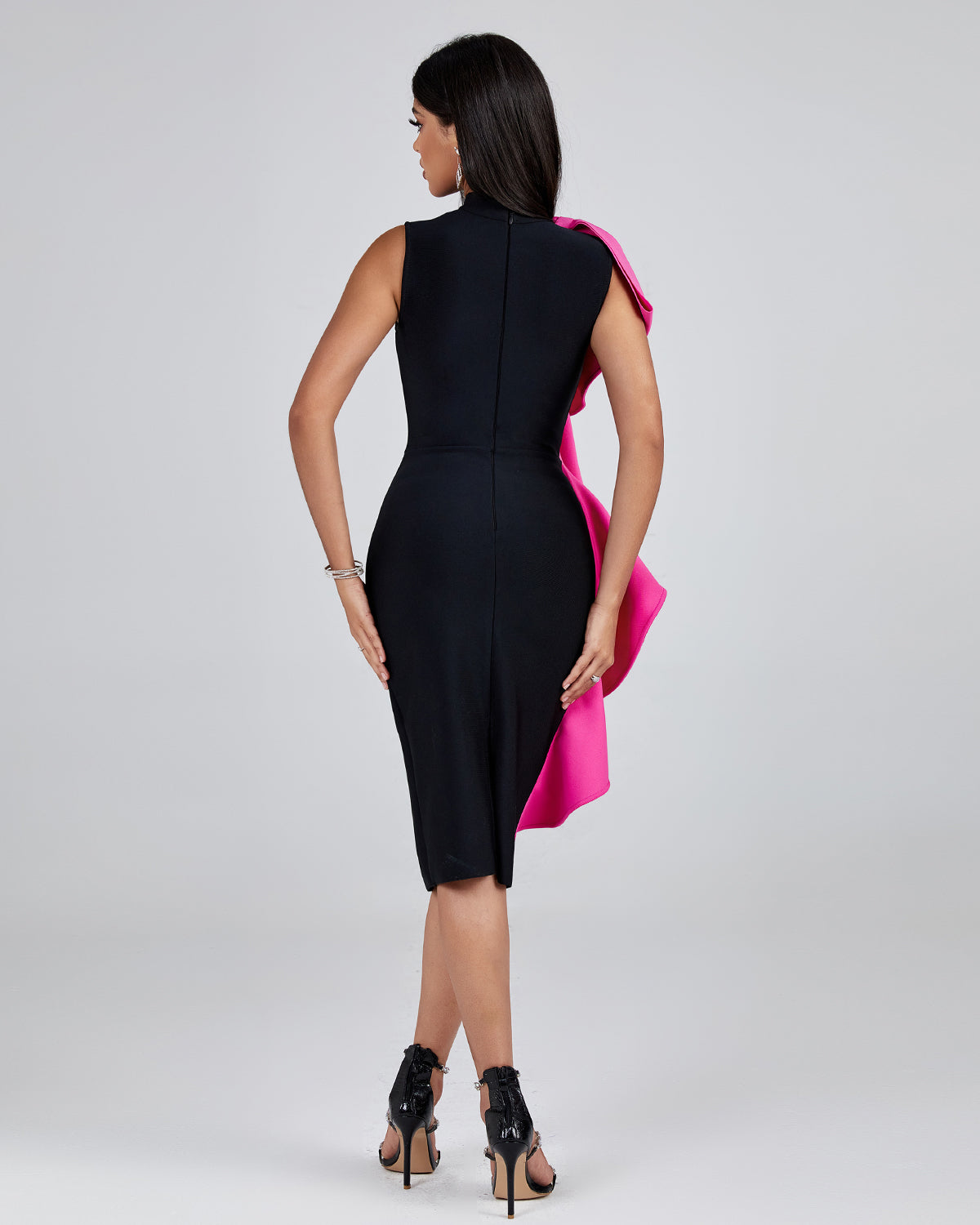 Natalia — Bowknot Ruffle Midi Bandage Dress, alternate view 3