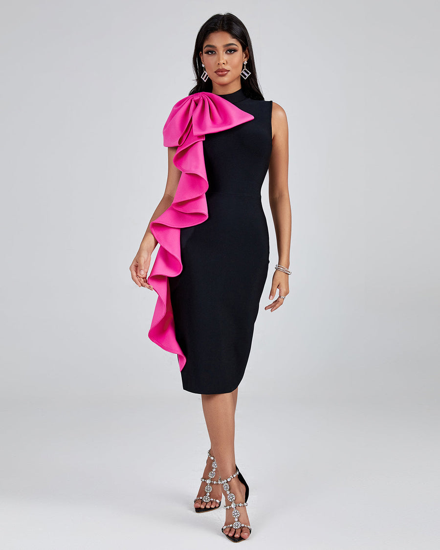 Natalia — Bowknot Ruffle Midi Bandage Dress