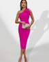 Asymmetric bandage dress with ruffle and slit skirt