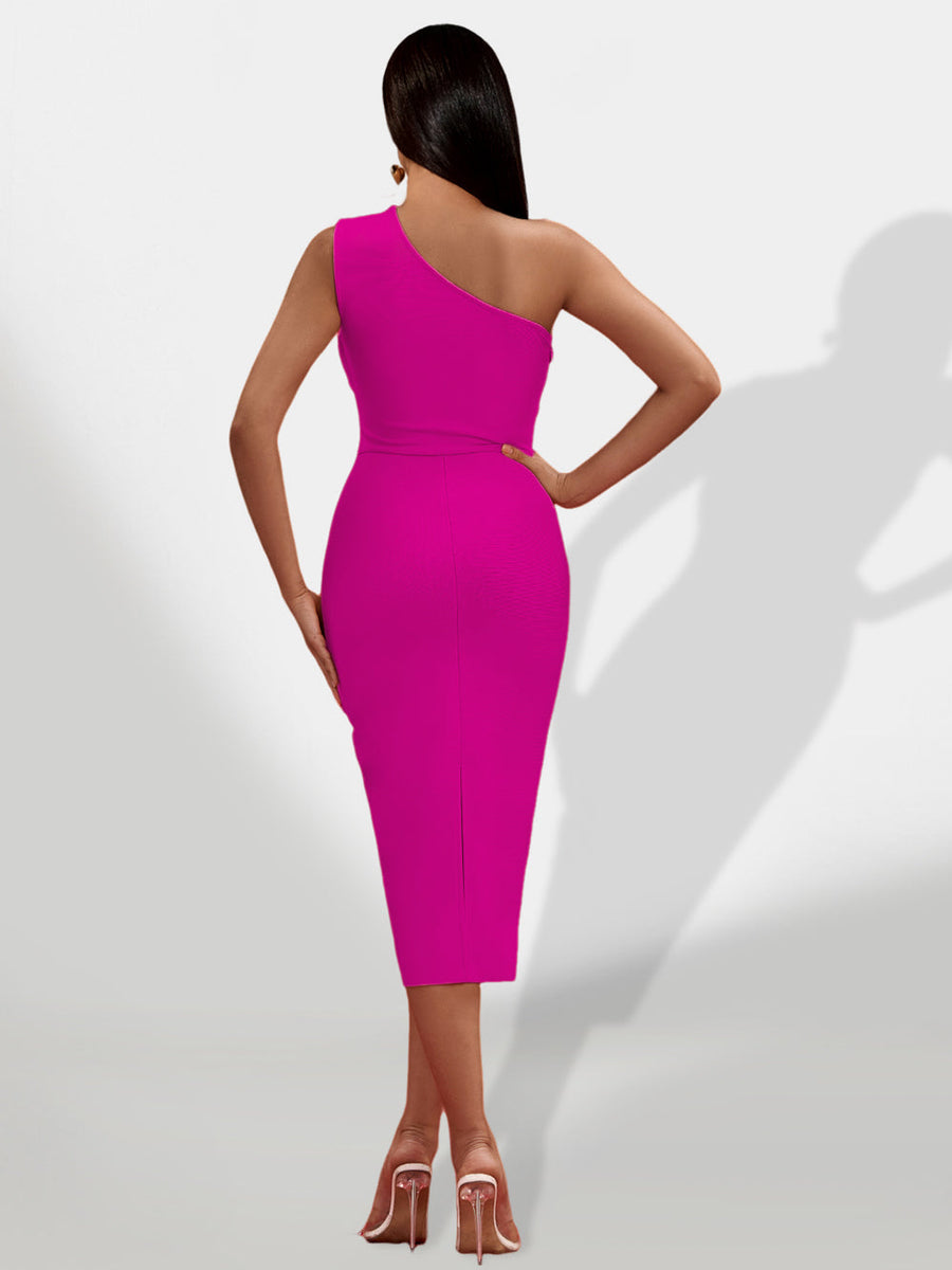 Asymmetric bandage dress with ruffle and slit skirt