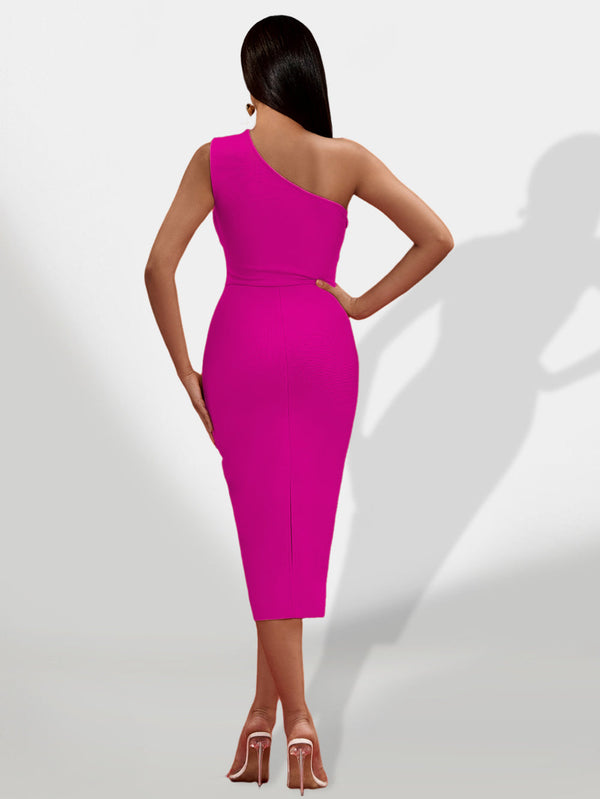 Asymmetric bandage dress with ruffle and slit skirt
