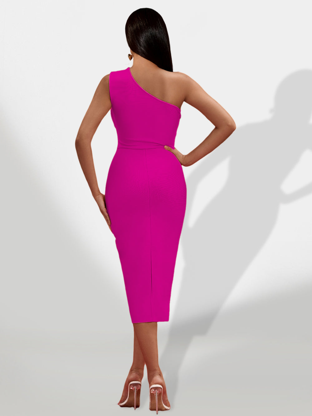 Elowen Delacroix — Asymmetric bandage dress with ruffle and slit skirt, alternate view 4