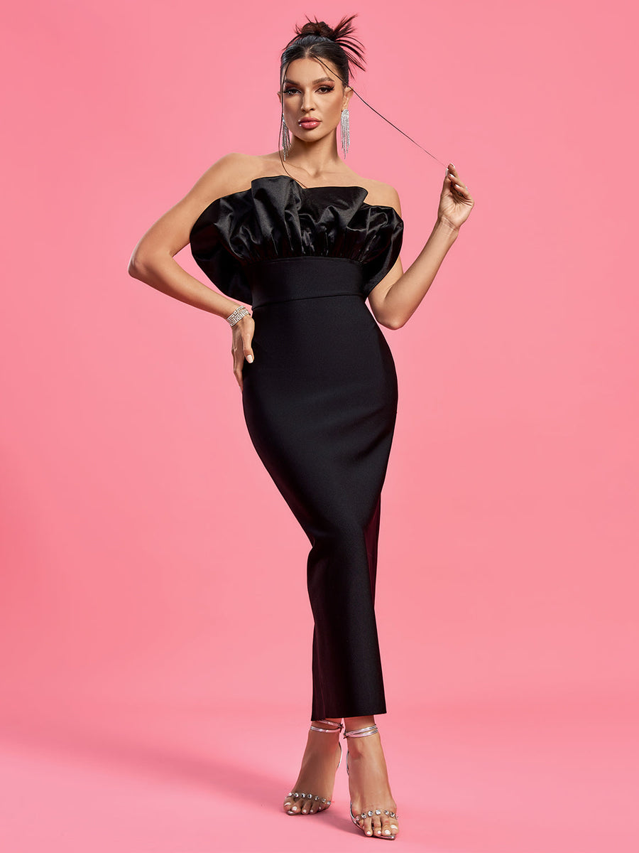 Elegant Strapless Satin and Bandage Long Dress for a Stunning Look