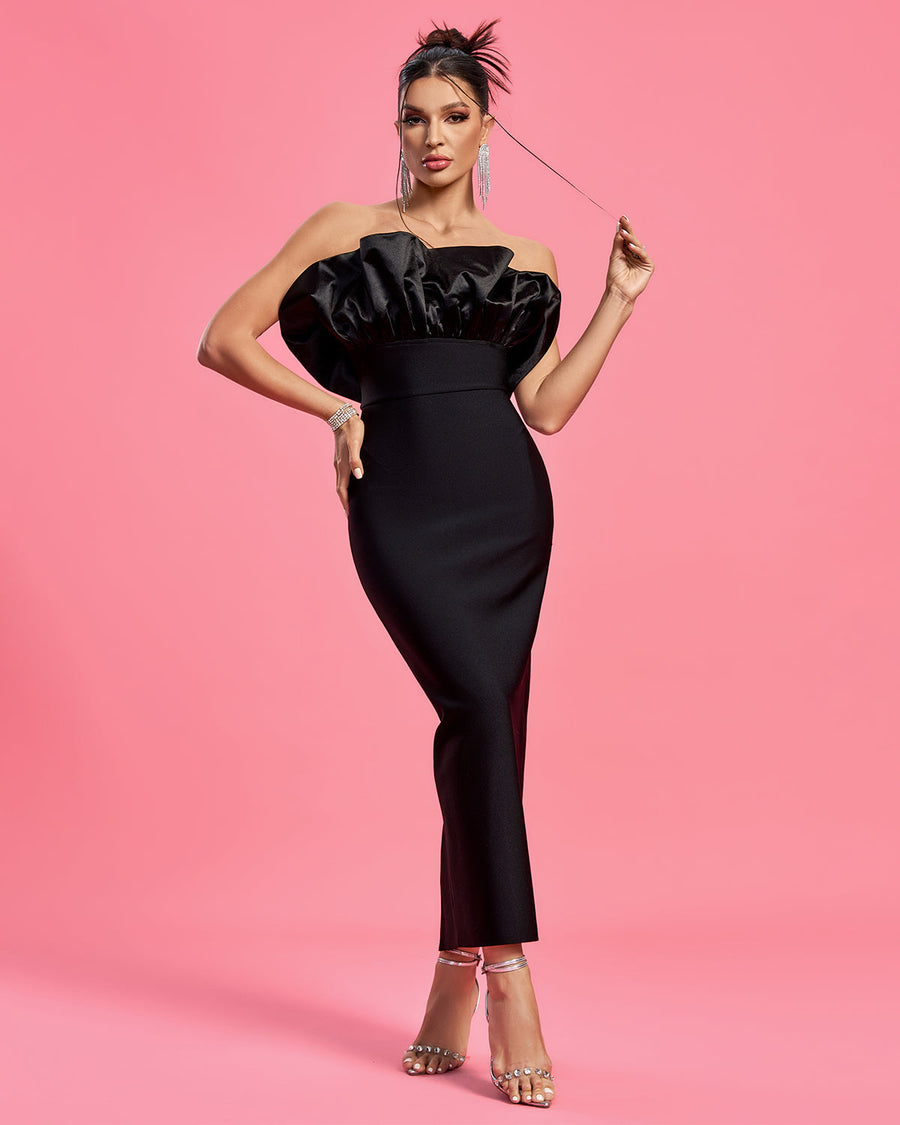 Desirée Delacroix — Elegant Strapless Satin and Bandage Long Dress