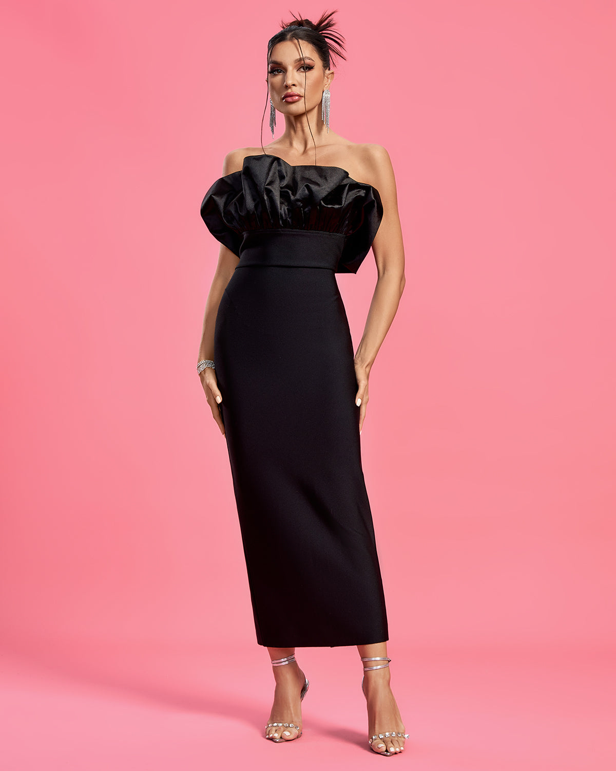 Desirée Delacroix — Elegant Strapless Satin and Bandage Long Dress, alternate view 5