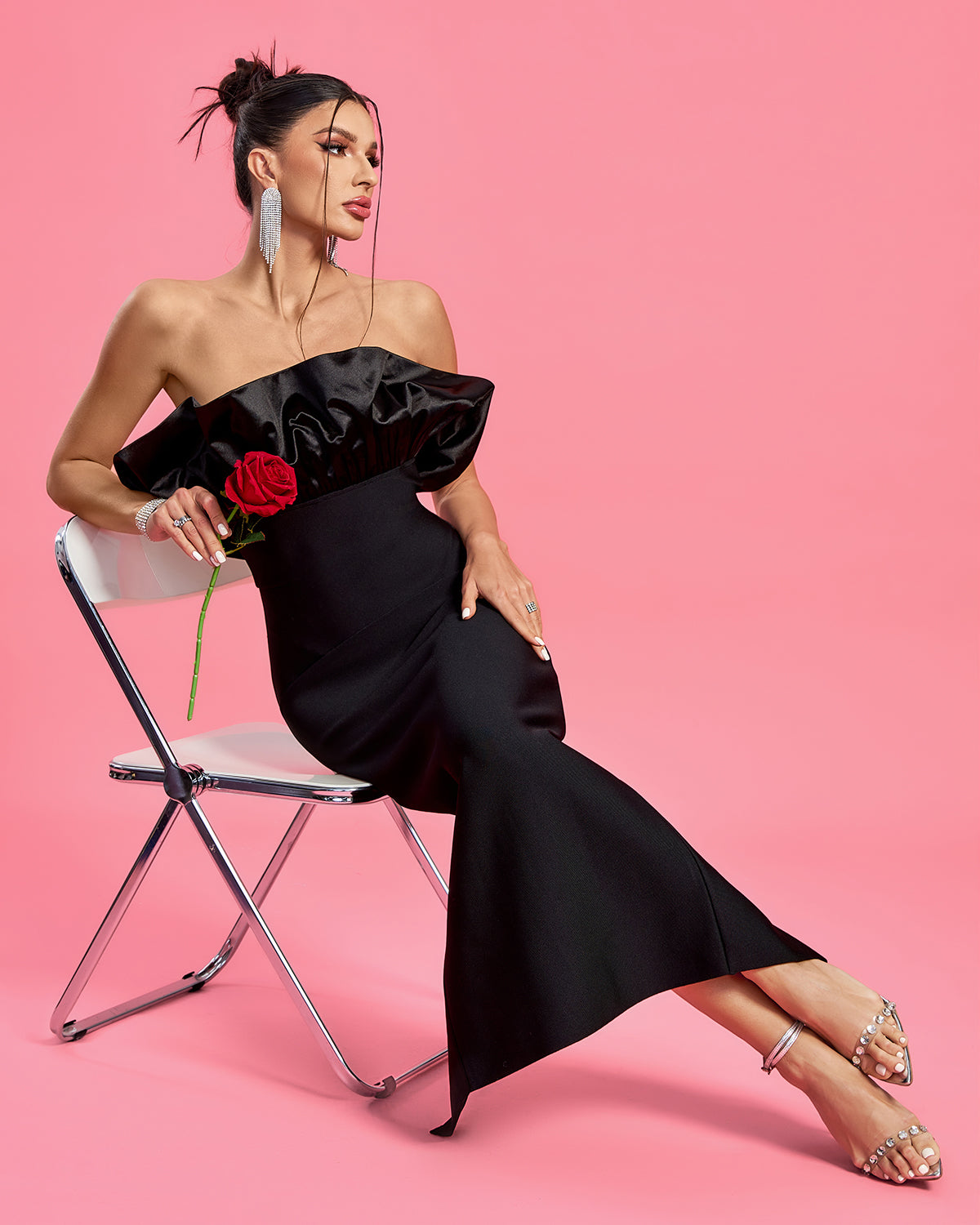 Desirée Delacroix — Elegant Strapless Satin and Bandage Long Dress, alternate view 3
